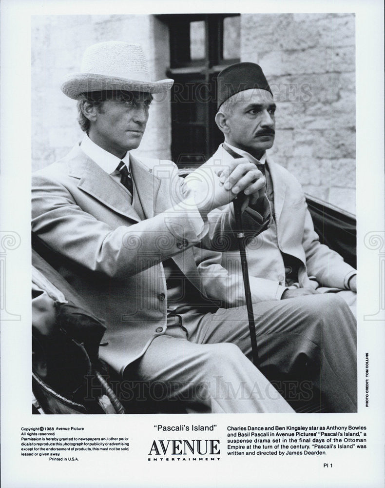 1988 Press Photo Charles Dance Actor Ben Kingsley Pascali's Island Suspense Film - Historic Images