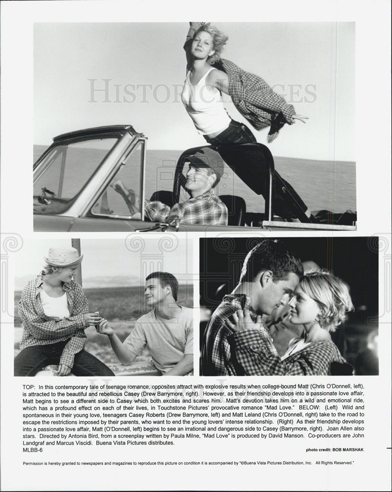 1995 Press Photo Actors Drew Barrymore And Chris O&#39;Donnell Star In &quot;Mad Love&#39; - Historic Images