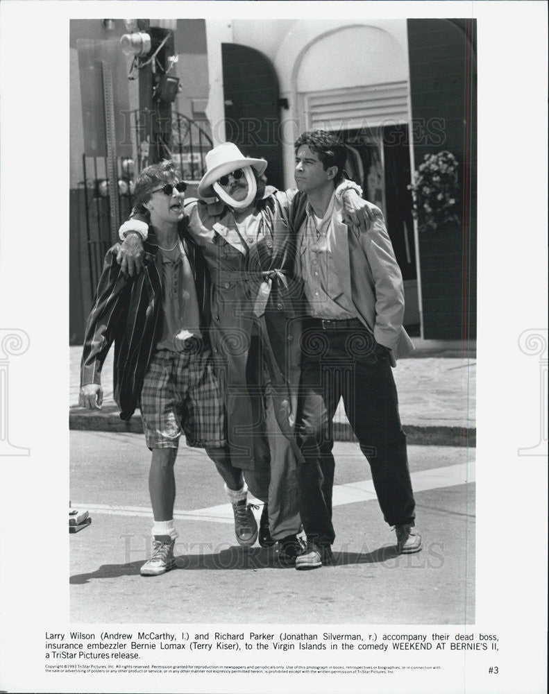 1993 Press Photo Andrew McCarthy, Jonathan Silverman, Terry Kiser - Historic Images