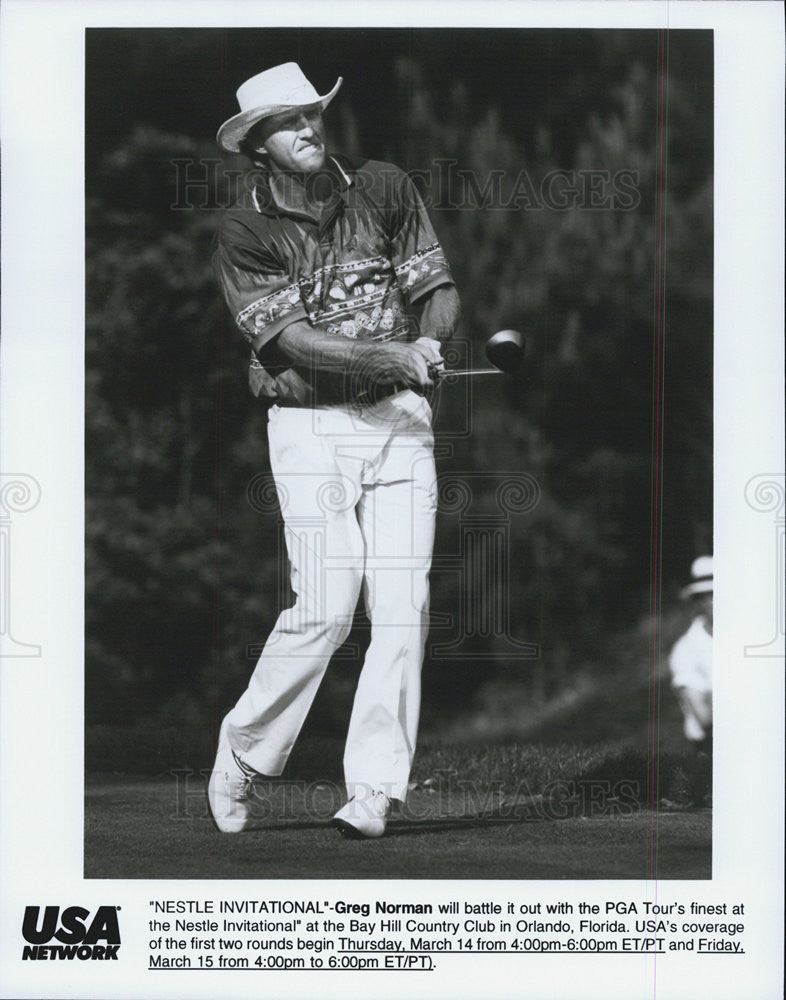 Press Photo Greg Norman for the &quot;Nestle Invitational&quot; on the USA Network - Historic Images