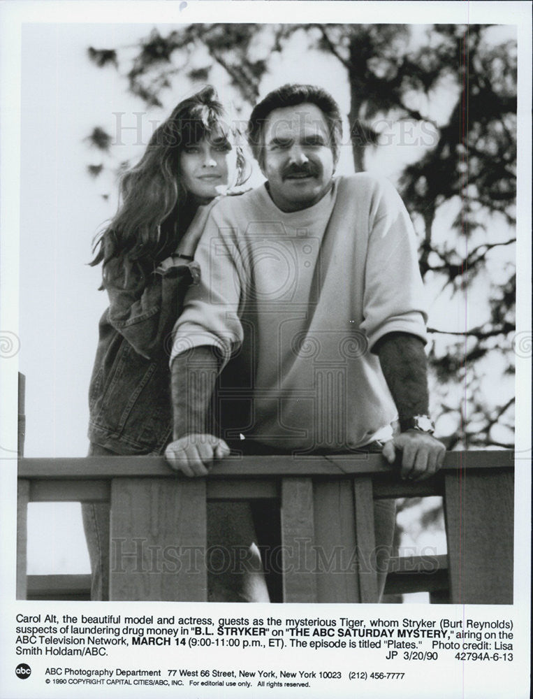 1990 Press Photo Actors Carol Alt And Burt Reynolds Star In &quot;B.L. Stryker&quot; ABC - Historic Images