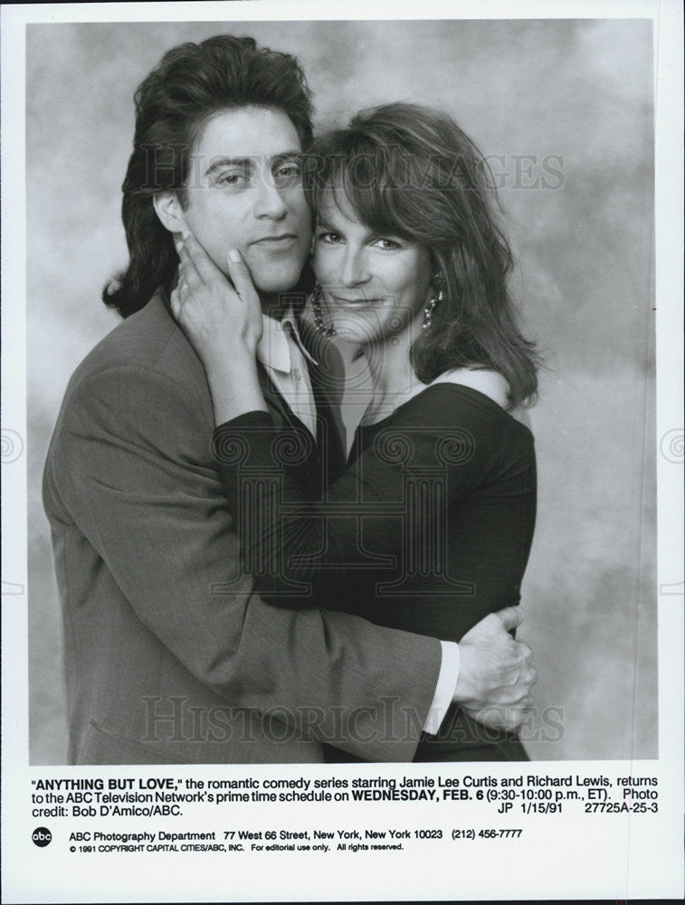 1991 Press Photo Jamie Lee Curtis and Richard Lewis in &quot;Anything but Love&quot; - Historic Images