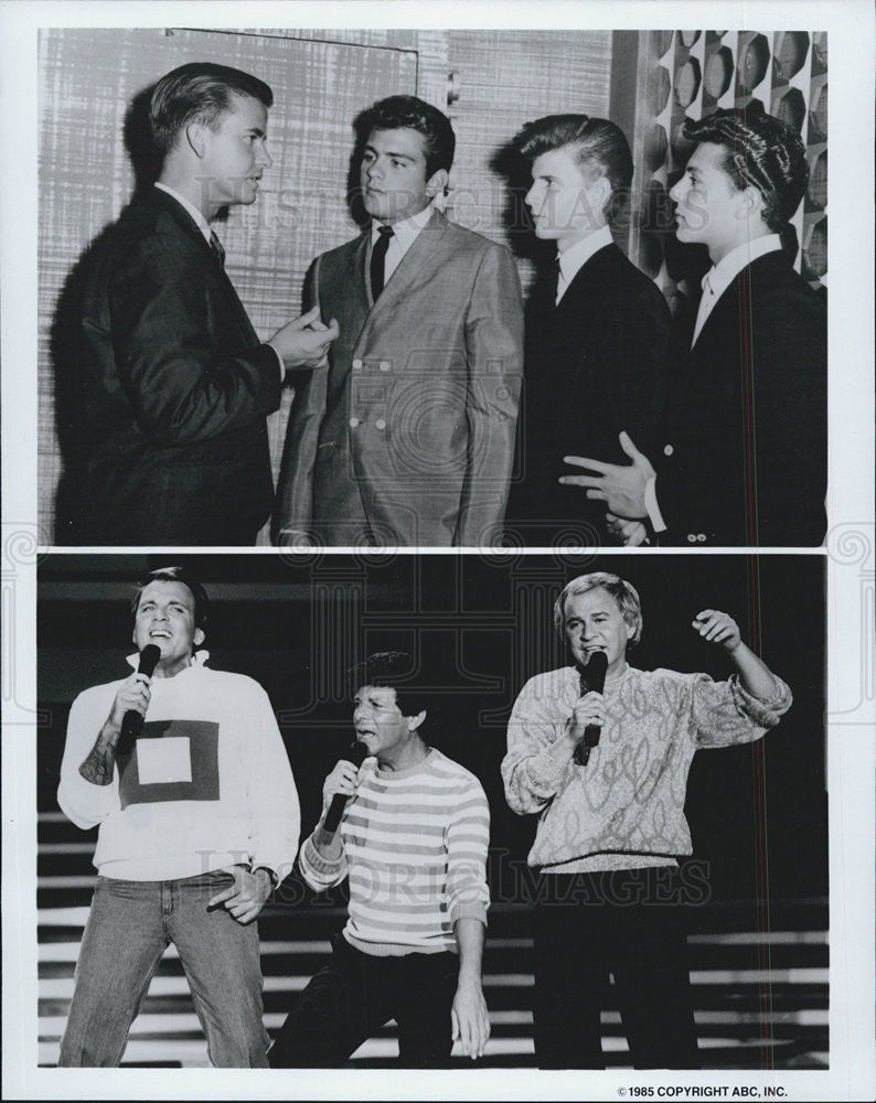 1985 Press Photo Dick Clark host of American Bandstand is seen here with Fabian, - Historic Images