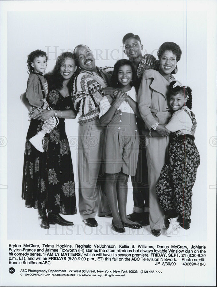 1990 Press Photo Bryton McClure Telma Hopkins Reginald VelJohnson Darius McCrary - Historic Images