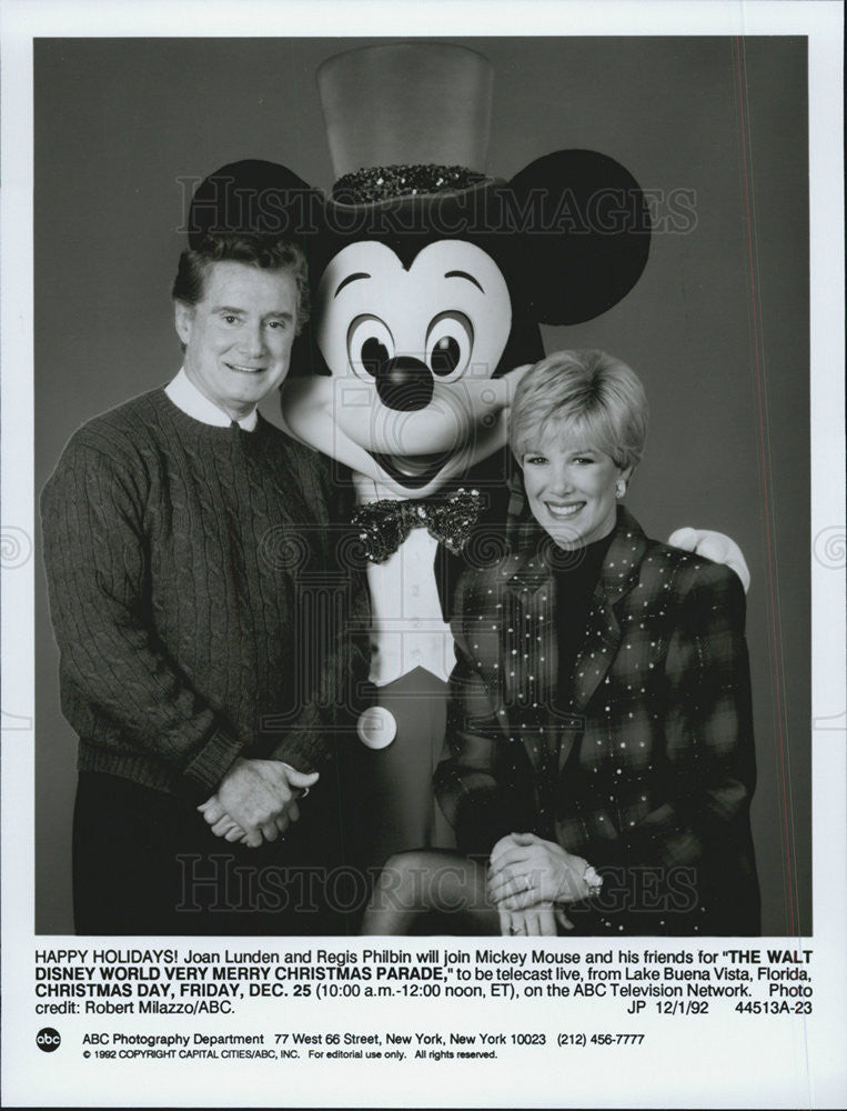 1992 Press Photo Regis Philbin Host Mickey Mouse Joan Lunden Walt Disney Parade - Historic Images