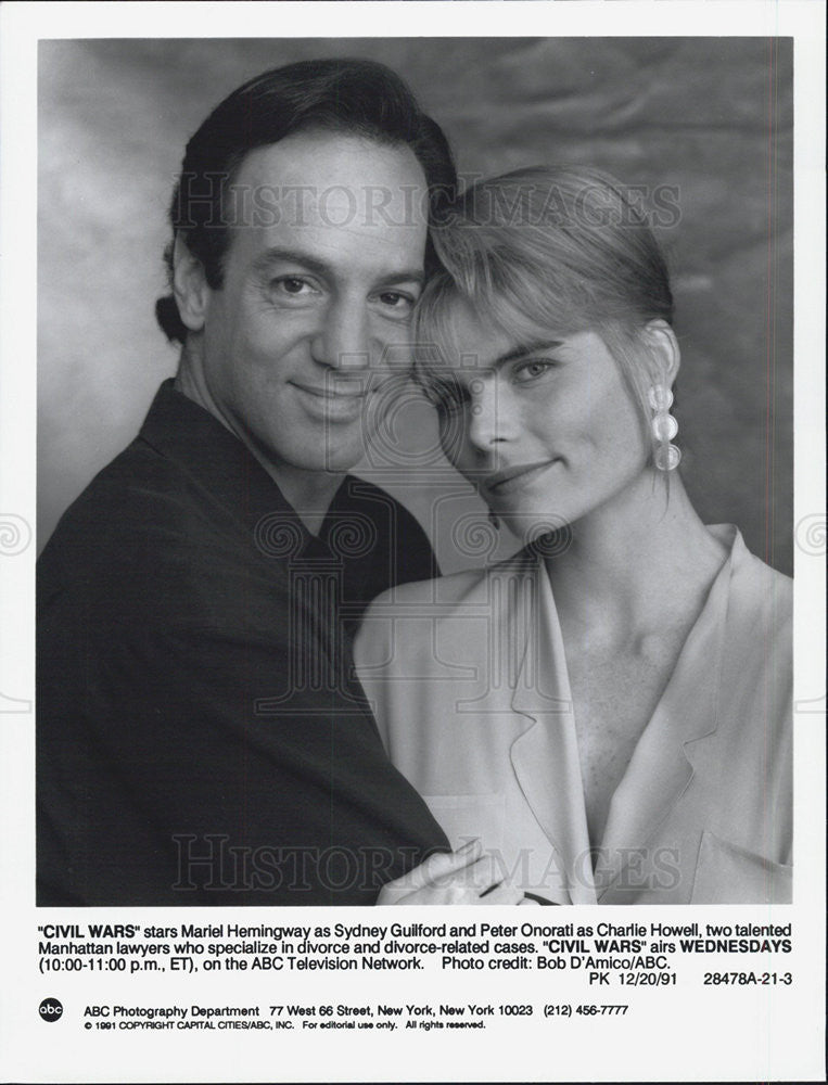 1991 Press Photo Mariel Hemingway and Peter Onorati star in ABC&#39;s &quot;Civil Wars.&quot; - Historic Images