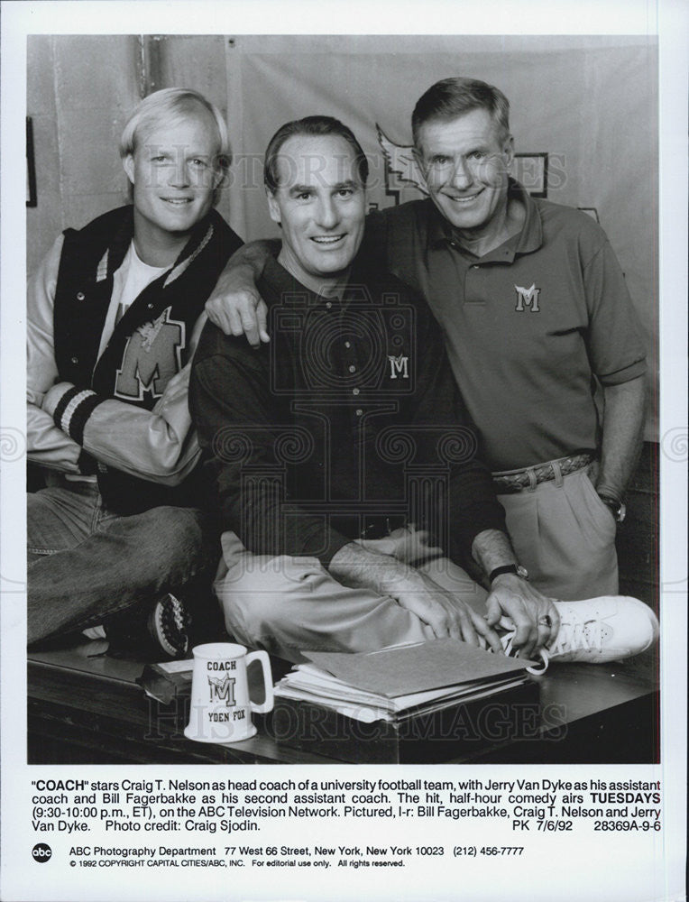 1992 Press Photo Coach Craig T. Nelson Jerry Van Dyke Bill Fagerbakke Comedy ABC - Historic Images