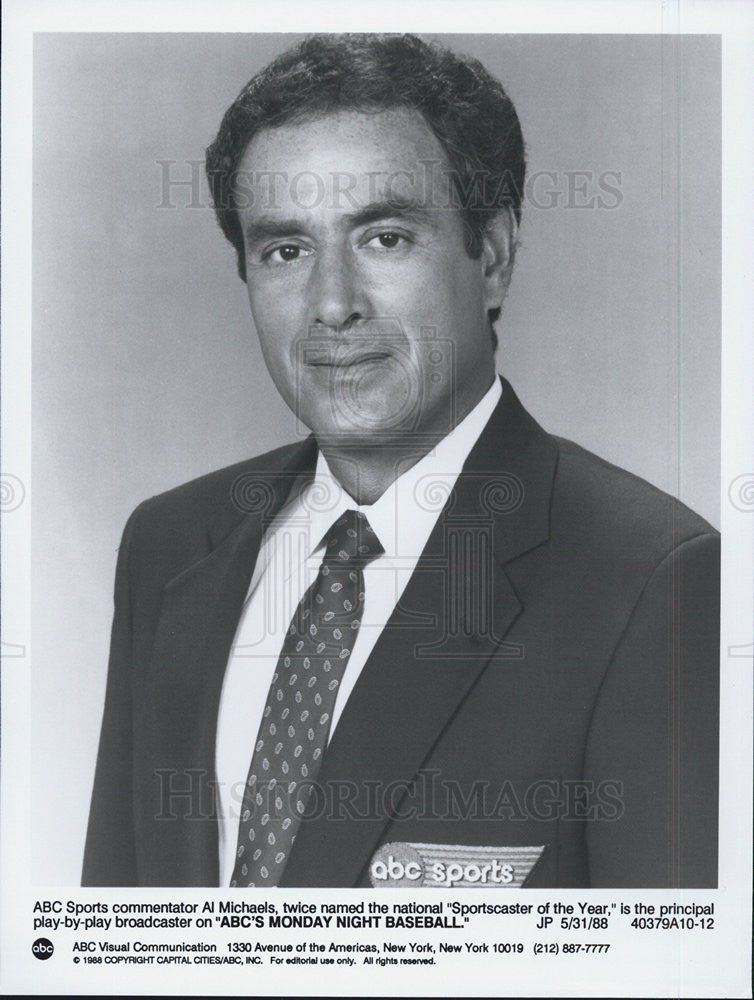 1988 Press Photo Sports Commentator Al Michaels ABC Monday Night Baseball - Historic Images
