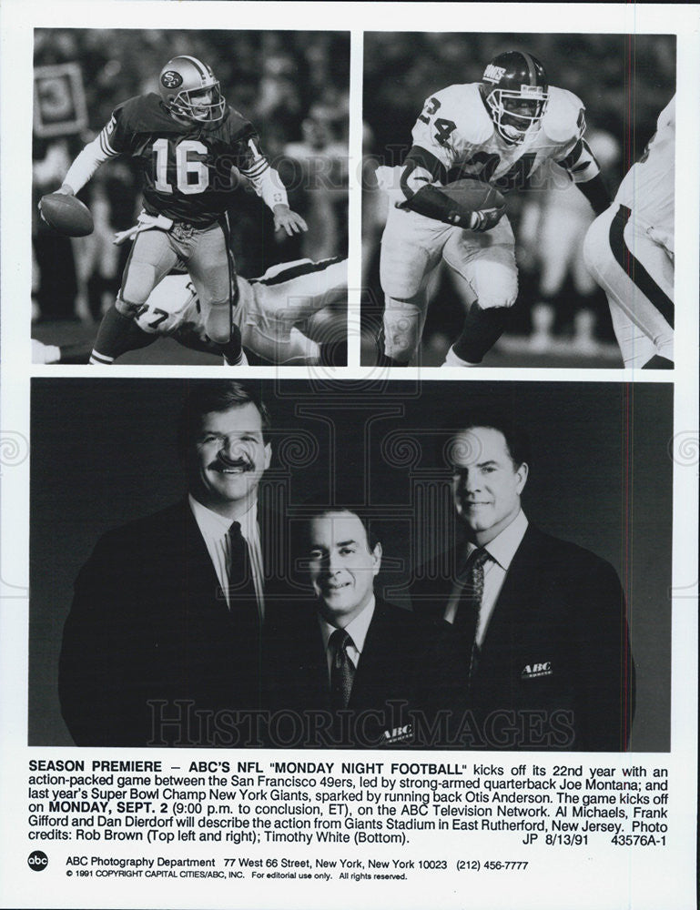 1991 Press Photo Premiere ABC NFL Monday Night Football San Francisco 49ers - Historic Images