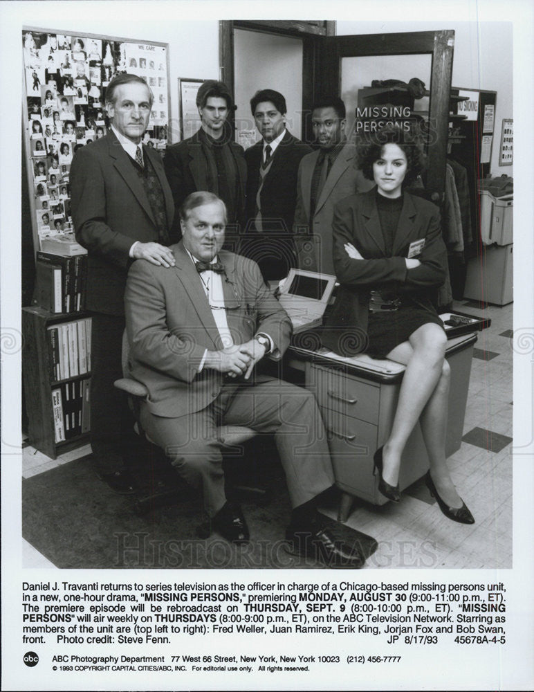 1993 Press Photo Missing Persons Cast Daniel Travanti/Bob Swan/Jorjan Fox COPY - Historic Images