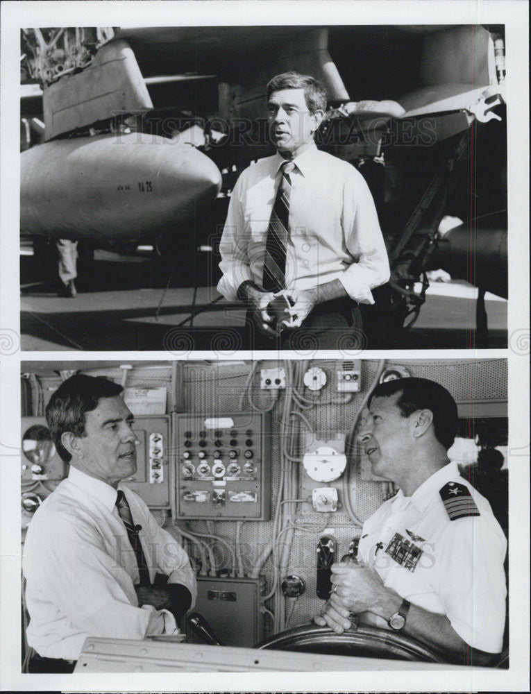 1990 Press Photo Dan Rather On USS John F. Kennedy For 48 Hours Super Carrier - Historic Images