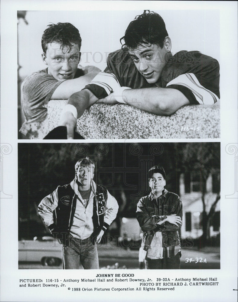 1988 Press Photo Anothy Michael Hall, Robert Downey Jr, Johnny Be Good - Historic Images