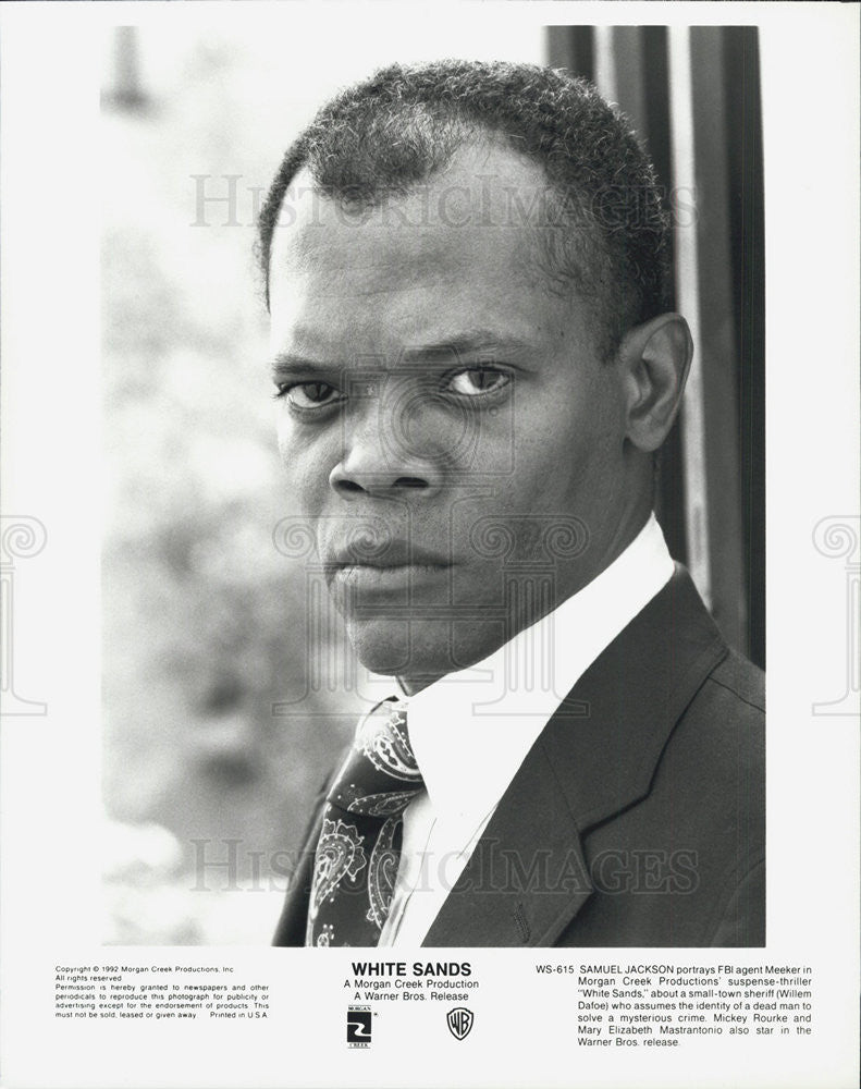 1992 Press Photo White Sands Actor Samuel Jackson Mickey Rourke - Historic Images