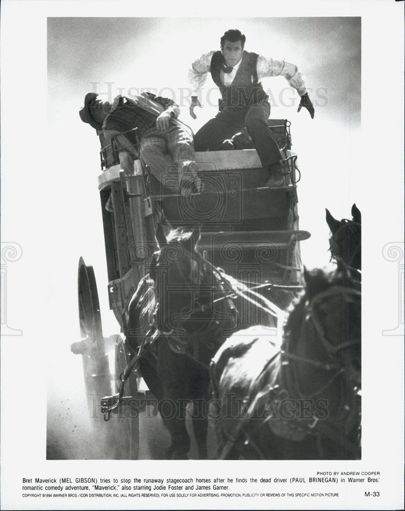 1994 Press Photo Mel Gibson, Paul Brinegan, Maverick - Historic Images