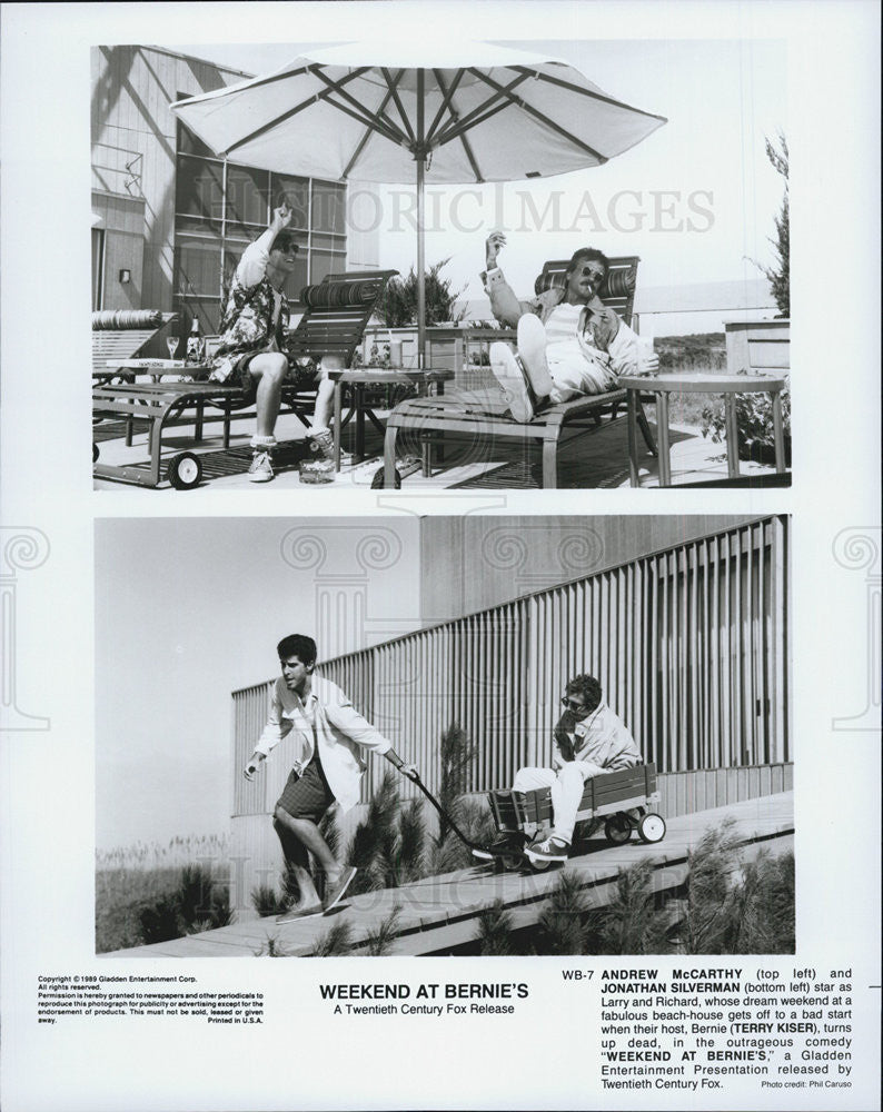 1989 Press Photo Andrew McCarthy Jonathan Silverman Terry Kiser Weekend Bernie&#39;s - Historic Images