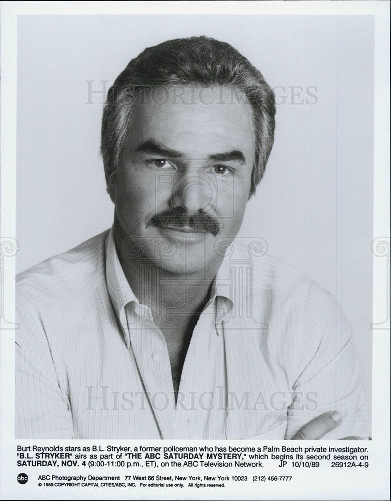 1989 Press Photo Burt Reynolds Actor B.L. Stryker Detective Drama Mystery - Historic Images