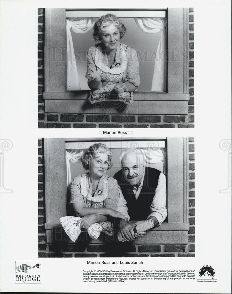 1992 Press Photo Marion Ross Actress Louis Zorich Brooklyn Bridge Television - Historic Images