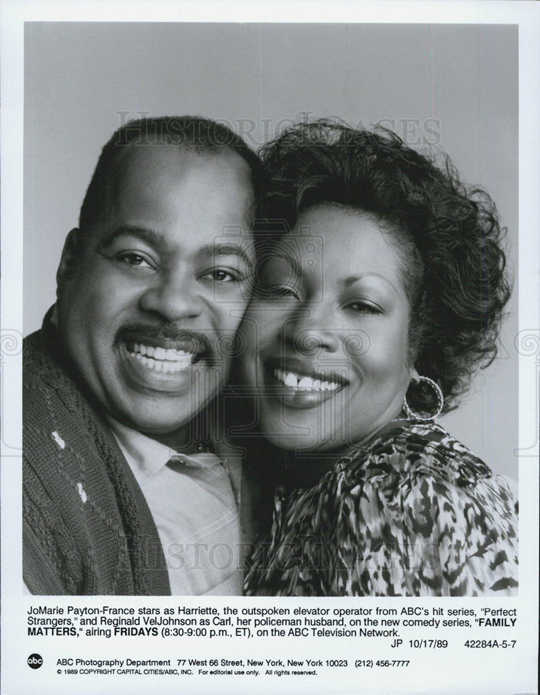 1989 Press Photo JoMarie Payton-France Reginald VelJohnson  Family Matters Show - Historic Images