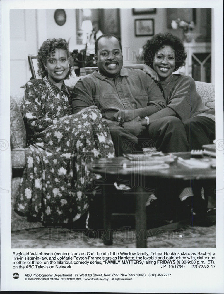 1989 Press Photo Reginald VelJohnson Telma Hopkins JoMarie Payton France Actress - Historic Images