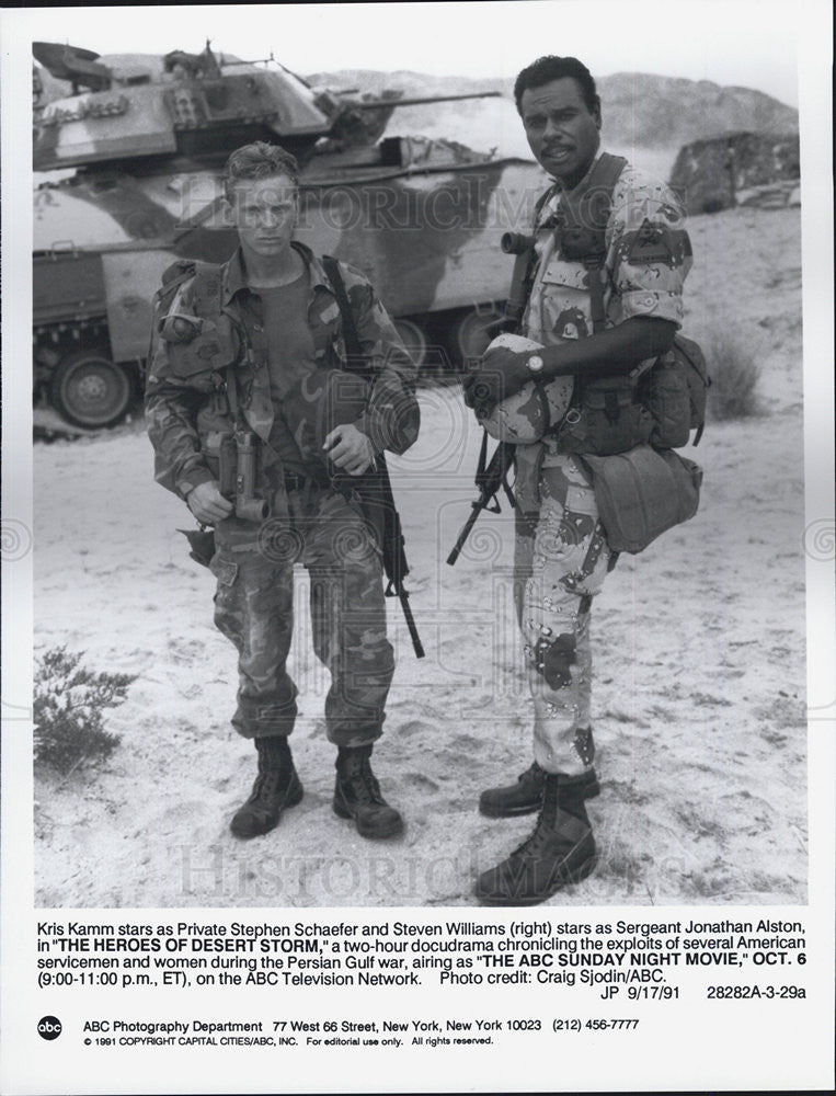 1991 Press Photo Kris Kamm And Stephen William In &quot;The Heroes Of Desert Storm&quot; - Historic Images