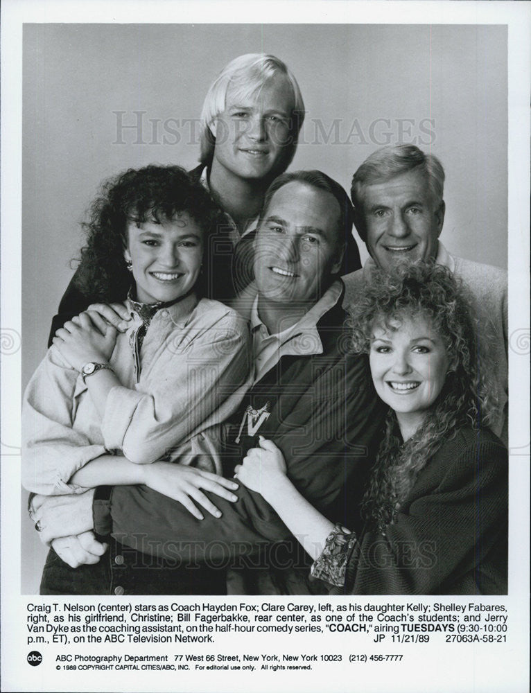1989 Press Photo Craig T. Nelson Clare Carey Bill Fagerbakke Shelley Fabares - Historic Images