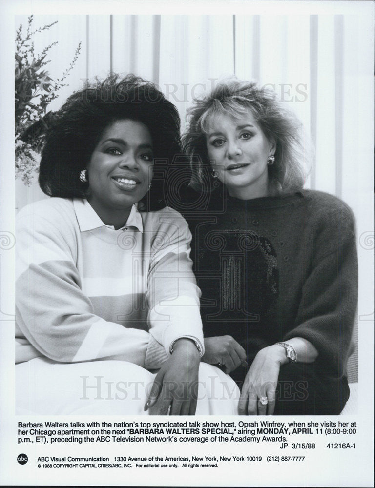 1988 Press Photo Oprah Winfrey Barbara Walters Special - Historic Images