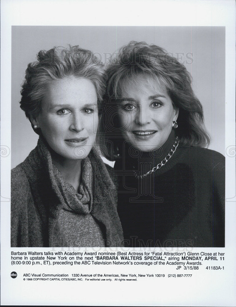 1988 Press Photo Glenn Close Barbara Walters Speical - Historic Images