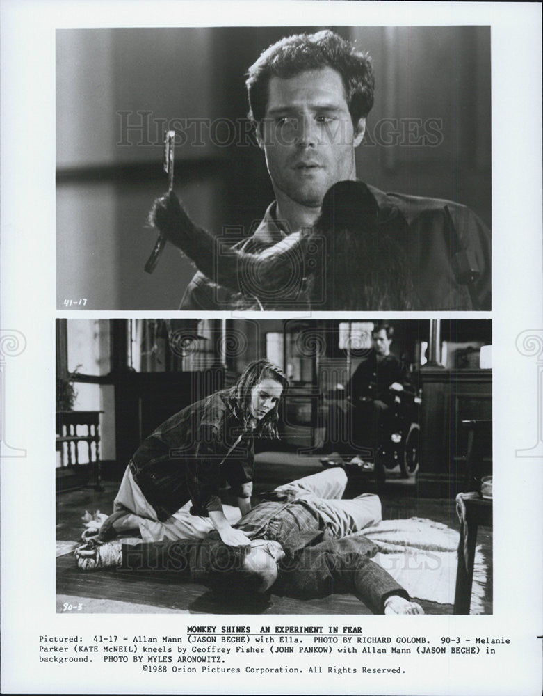 1988 Press Photo Jason Beghe Actor Kate McNeil John Pankow Monkey Shines Movie - Historic Images