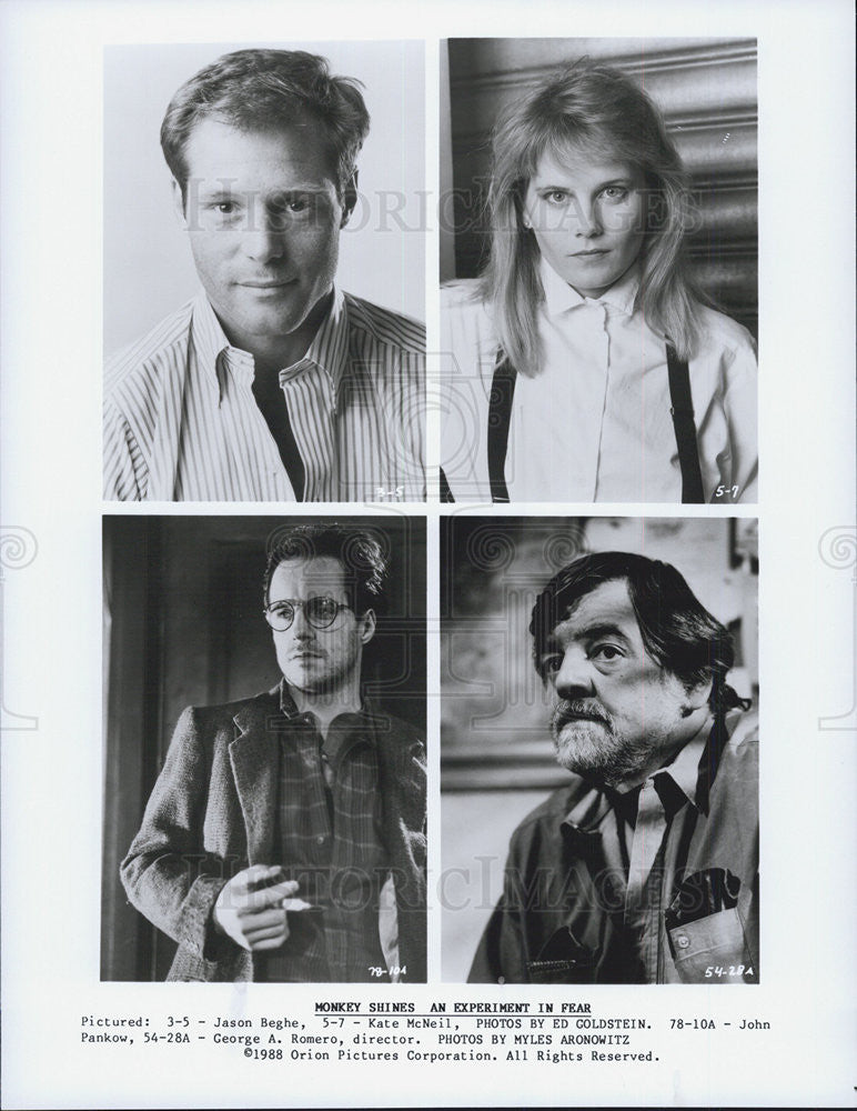 1988 Press Photo Jason Beghe Kate McNeil John Pankow George Romero Monkey Shines - Historic Images