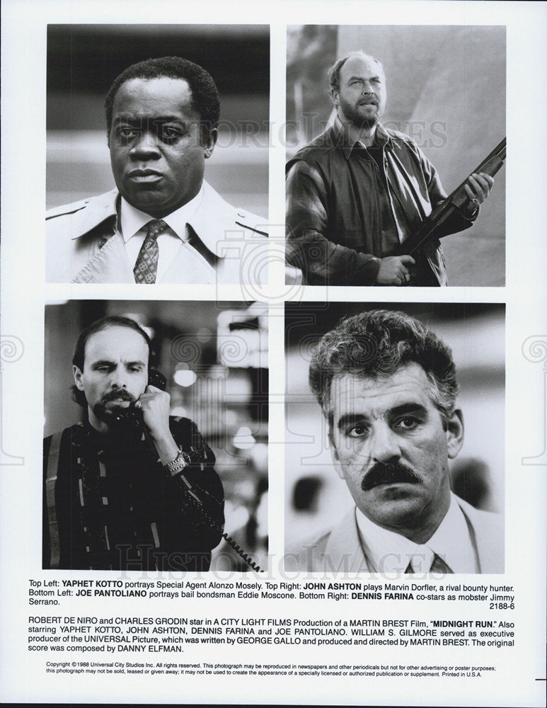 1988 Press Photo Yaphet Kotto John Aston Joe Pantoliano MIDNIGHT RUN - Historic Images