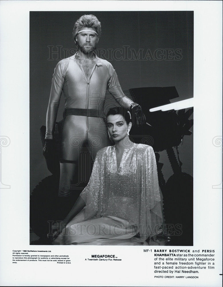 1982 Press Photo Barry Bostwick and Persis Khambatta Star In &quot;Megaforce&quot; - Historic Images