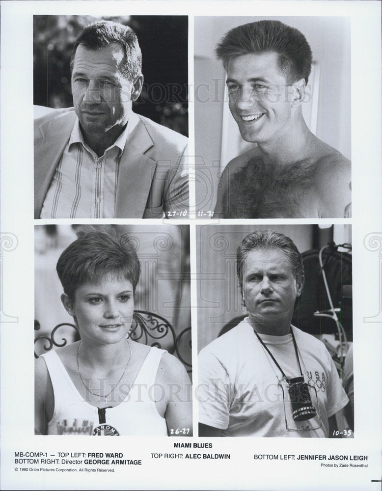 1990 Press Photo Fred Ward Alec Baldwin Jennifer Jason Leigh Actors George - Historic Images