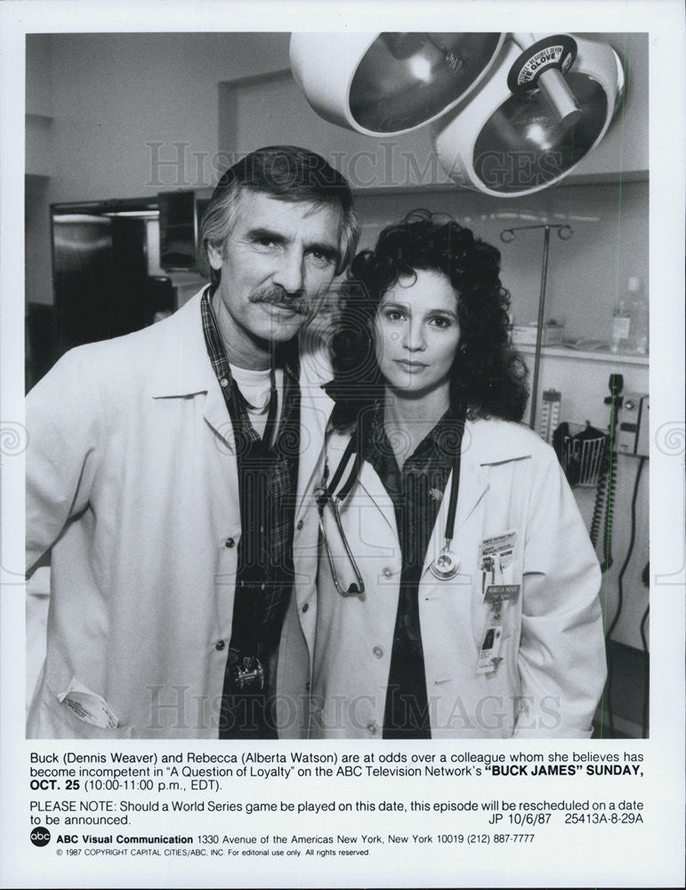 1987 Press Photo Dennis Weaver And Alberta Watson ABC Television Show Buck James - Historic Images