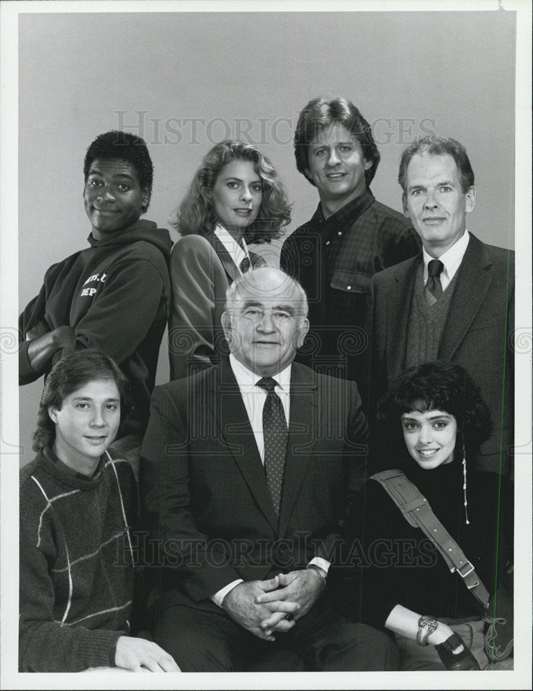 1987 Press Photo Ed Asner,Jerry Levine,Mykel Williamson,Kathryn Harrold - Historic Images