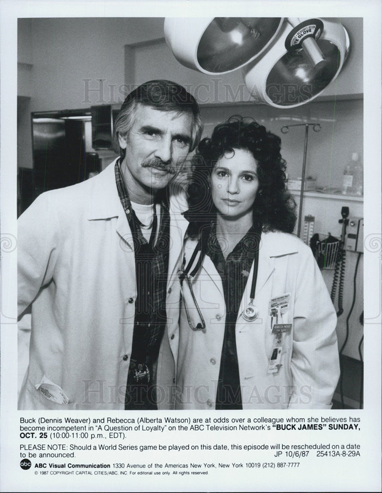 1987 Press Photo Dennis Weaver and Alberta Watson &quot;A Question of Loyalty&quot; - Historic Images