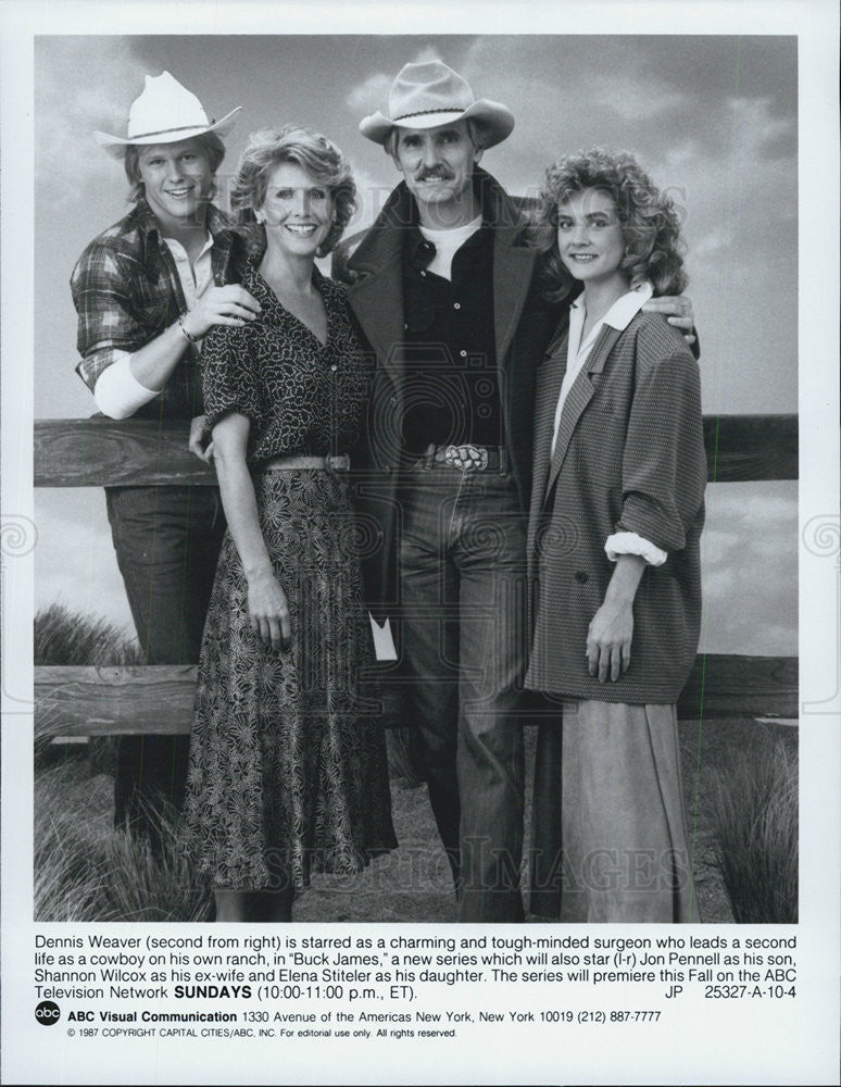 1987 Press Photo Dennis Weaver, Elena Stiteler, Shannon Wilcox Jon Pennell - Historic Images