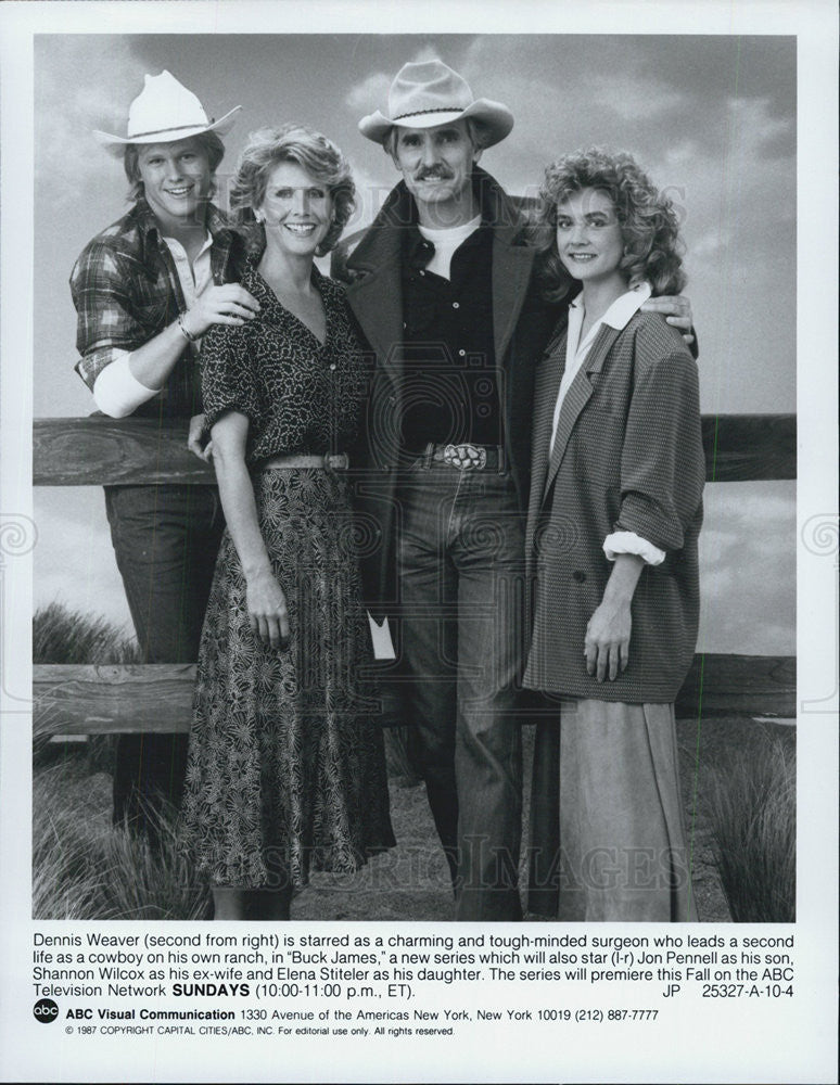 1987 Press Photo Dennis Weaver Jon Pennell Shannon Wilcox Elena Stiteler Actors - Historic Images