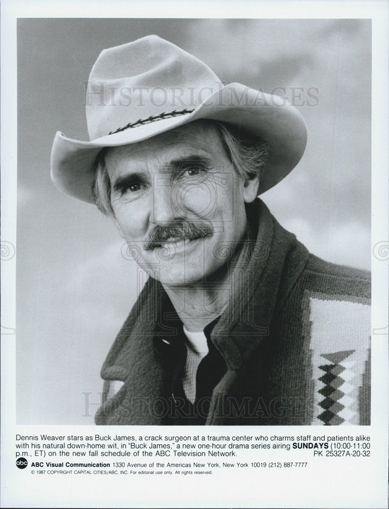 1987 Press Photo Dennis Weaver Actor Buck James Drama Television Series Show - Historic Images