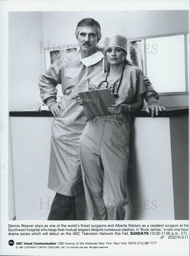 1987 Press Photo Dennis Weaver Alberta Watson Actors Buck James - Historic Images