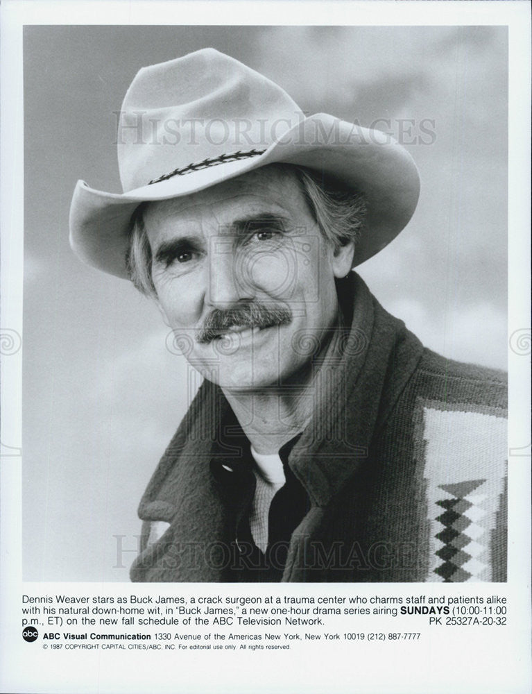 1987 Press Photo Dennis Weaver Buck James Drama Television Series Show - Historic Images