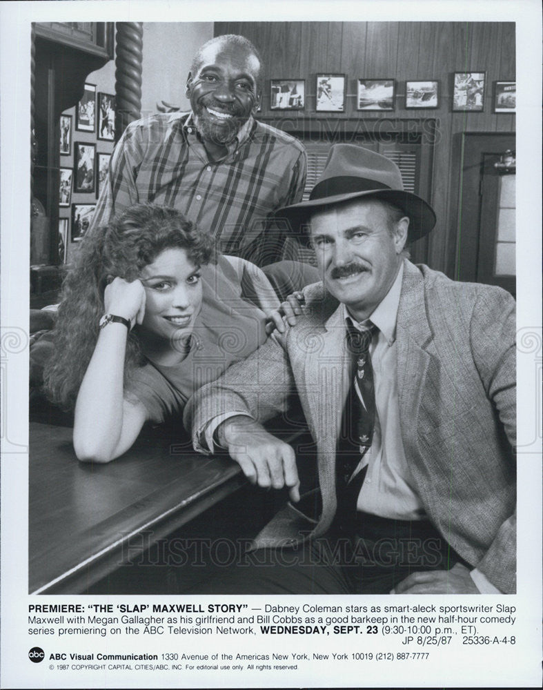 1987 Press Photo Dabney Coleman, Megan Gallagher, Bill Cobbs, Slap Maxell Story - Historic Images