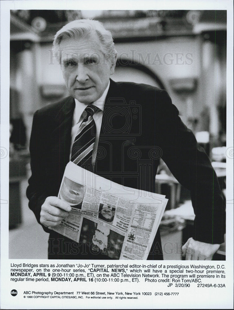 1990 Press Photo Lloyd Bridges Stars As Jonathan Turner In &quot;Capital News&quot; - Historic Images