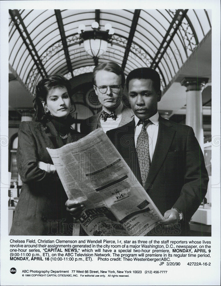 1990 Press Photo  Field, Clemenson and Pierce Star In &quot;Capital News&quot; - Historic Images