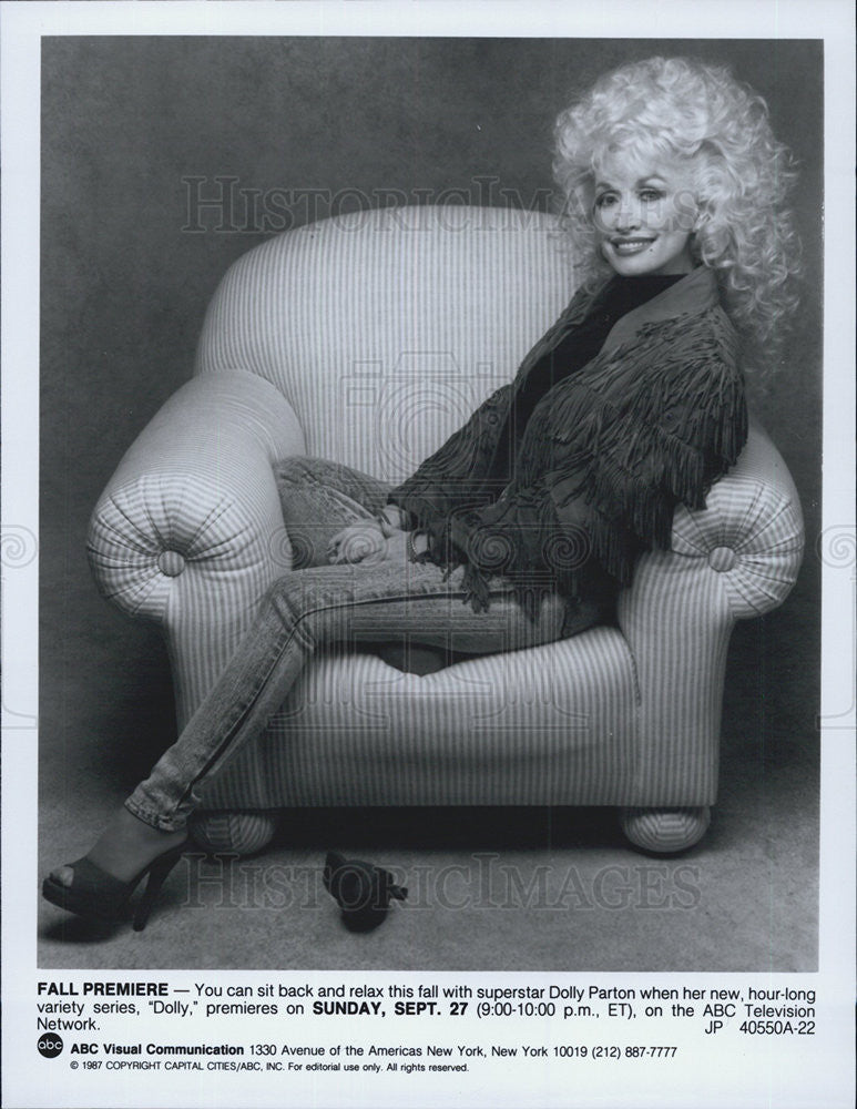 1987 Press Photo Dolly Parton in &quot;Dolly&quot; on ABC TV. - Historic Images