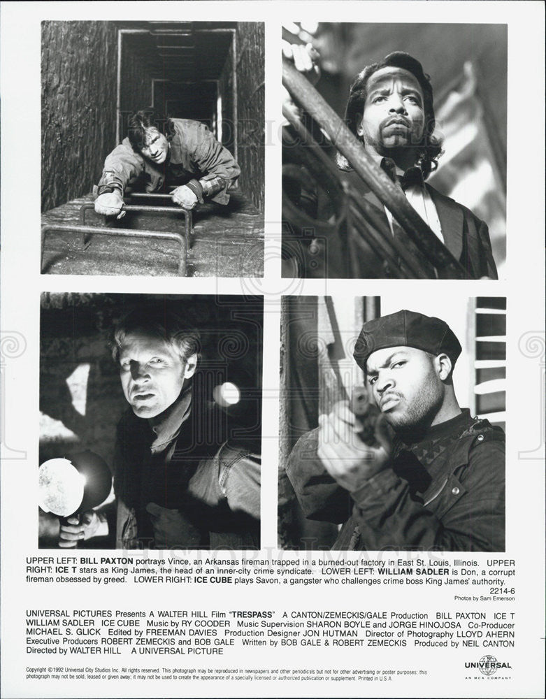 1992 Press Photo Bill Paxton Ice T William Sadler Ice Cube Actors Trespass - Historic Images
