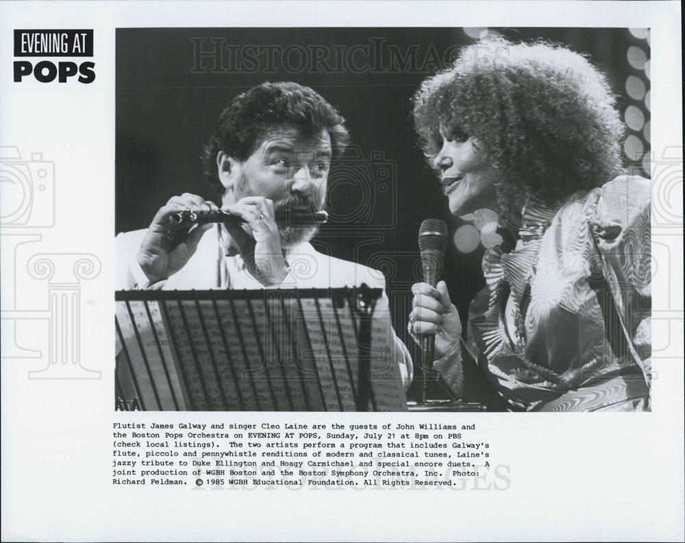 1985 Press Photo Flutist James Galway and singer Cleo Lane - Historic Images
