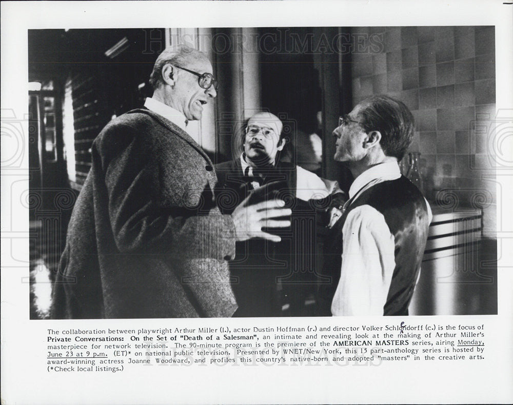 Press Photo Playwright Arthur Miller &amp; director Volker Schledorff,Dustin Hoffman - Historic Images