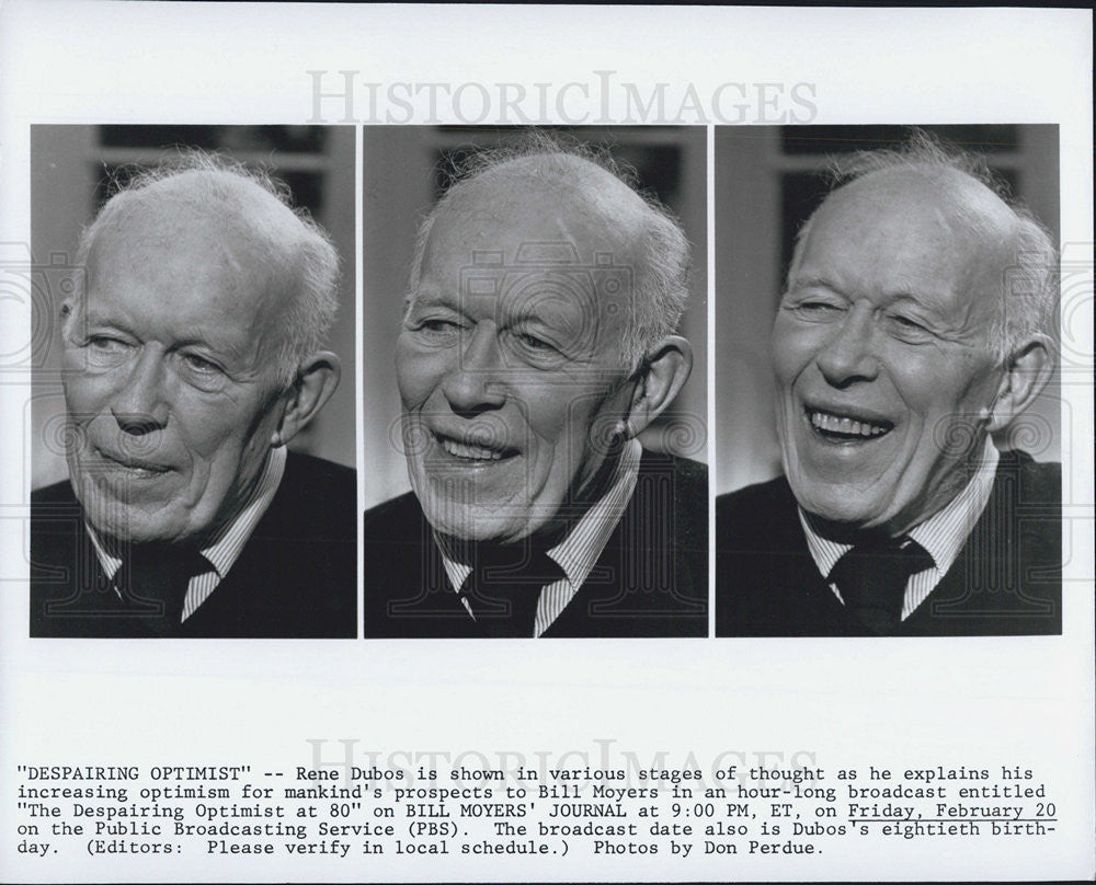 Press Photo Rene Dubous Humanist Optimist Bill Moyer's Journal - Historic Images