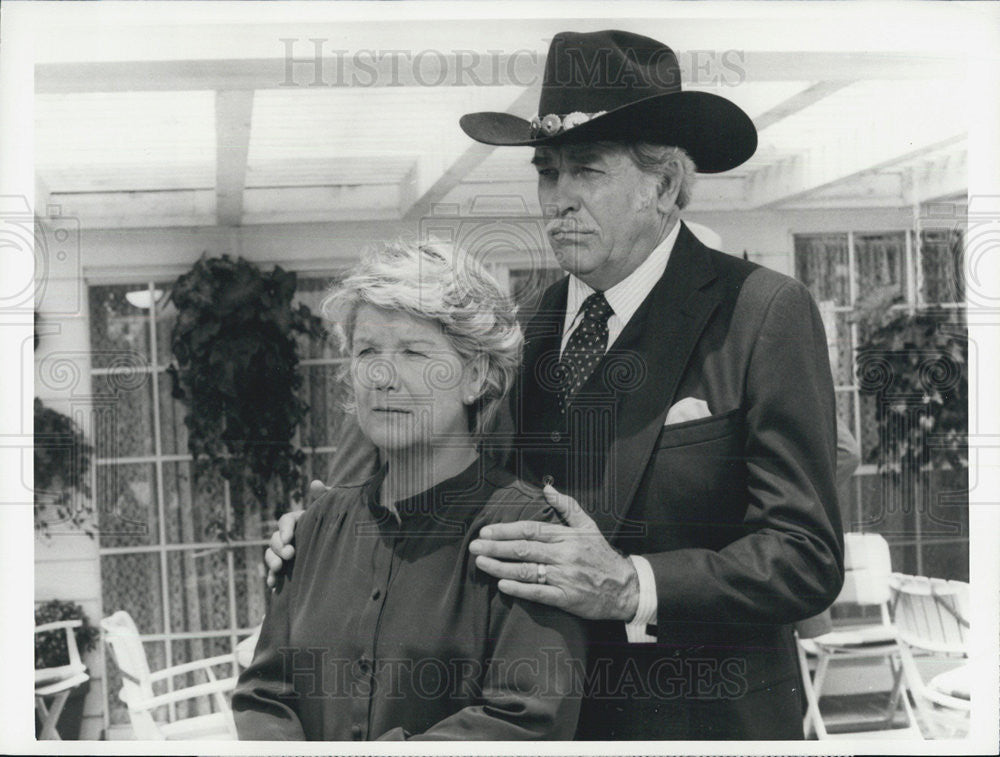 1985 Press Photo Barbara Bel Geddes Howard Keel Dallas Television show - Historic Images