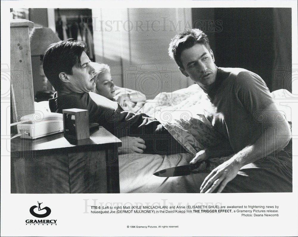 1996 Press Photo Kyle MacLachlan Elisabeth Shue Dermot Mulroney Actors Trigger - Historic Images